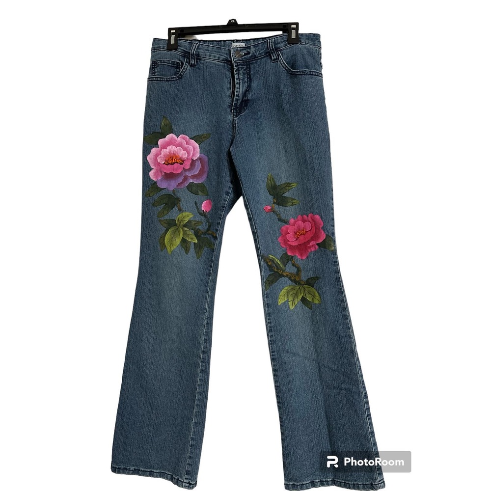 Cache’ Vintage 90's Handpainted Flower Jeans Size 8
